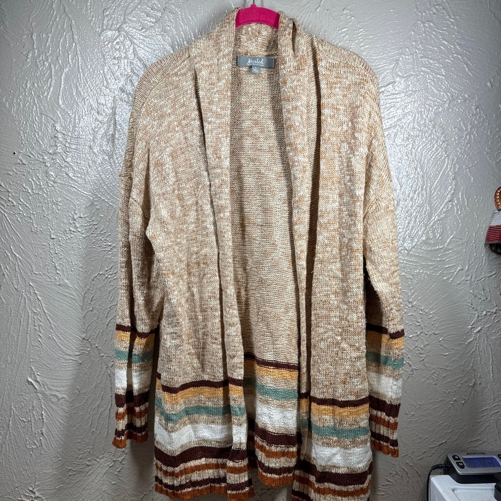Marled Reunited Clothing Long Sleeve Shawl Collar Striped Cardigan Size Small
